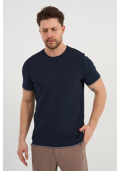 Alexander Gardi Alexandergardı Bisiklet Yaka Kolları Şeritli Triko T-shirt 1243 Lacivert