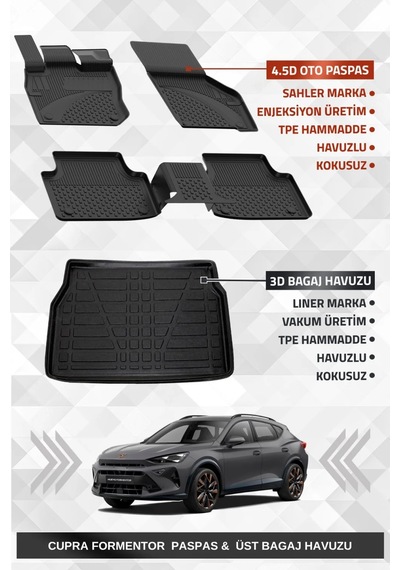Sahler Cupra Formentor Mild Hybrid 2024+ Uyumlu 4.5d Premium Havuzlu Oto Paspas Ve Liner Marka 3d Üs