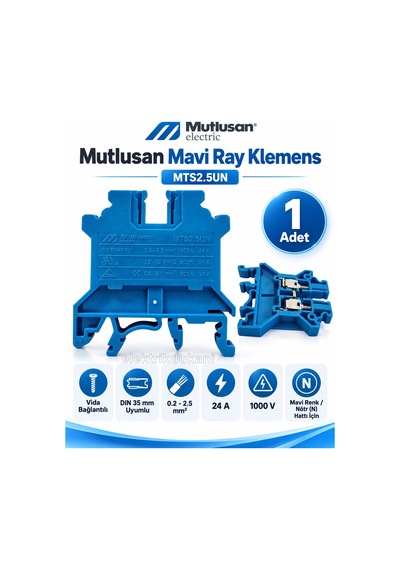 Mutlusan 2.5mm Mavi Ray Klemens Vidalı Tip 1000v 24a Mts2.5un
