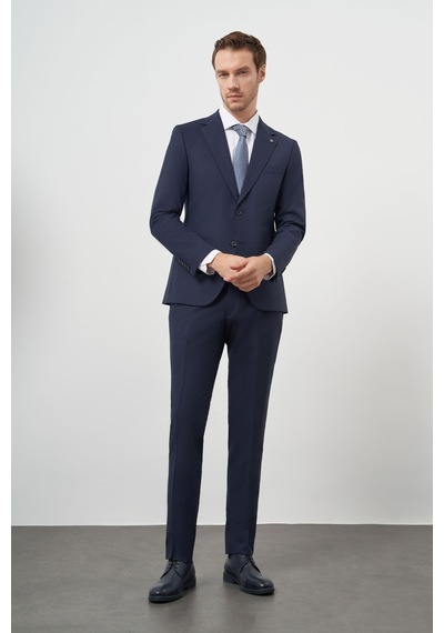 Morven Erkek Lacivert Yün Slim Fit Mono Yaka Takım Elbise 25mc001022200 Lacivert