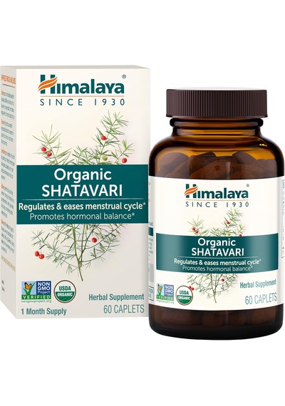 Himalaya Organic Shatavari Hormone Balance Menstrual Cramp Menopause Support 1300 Mg, 60 Caplets Aromasız