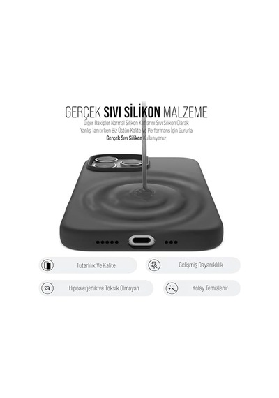 Ince Sıvı Silikon 3 Katmanlı Tam Kaplamalı Yumuşak Jel Kauçuk Kılıf Kapak Siyah 11 Pro Max 50 Diğer