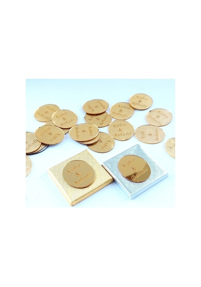 50 Adet Kişiye Özel Kare Çikolata Üzerine Gold Pleksi Sticker