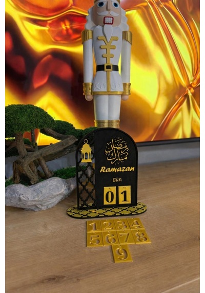 Ramazan Gün Sayacı 3d Baskı Dekoratif Ramazan Takvimi Siyah Gold Masa Üstü İslami Ev Dekoru Siyah