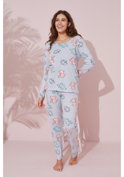Siyah İnci Pamuklu Örme Pijama Takım 24241076 mavi
