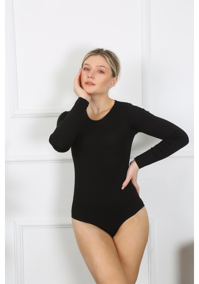 Akbeniz Bayan Uzun Kol Çıtçıtlı Body 244 SIYAH