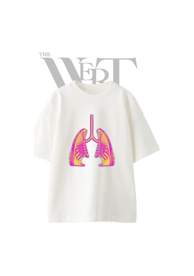 Thewert Lungs Sneakers Tasarım Baskılı Ünisex Beyaz Oversize T-shirt