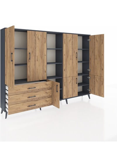 Arges Dolap 11 Raflı 3 Çekmeceli 7 Kapaklı 220x30x163 Antrasit-ça Antrasit-çam