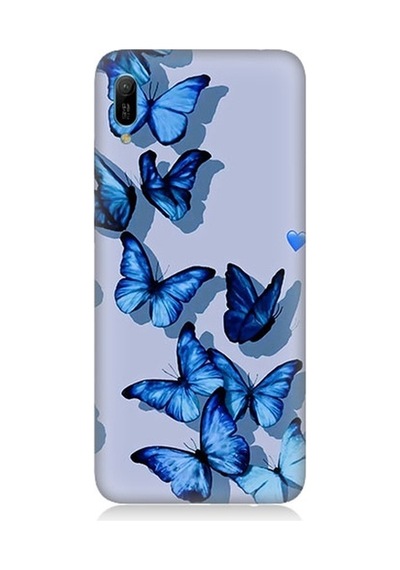 Huawei Y6 2019 Uyumlu Mavi Kelebekler Desenli Silikon Kılıf