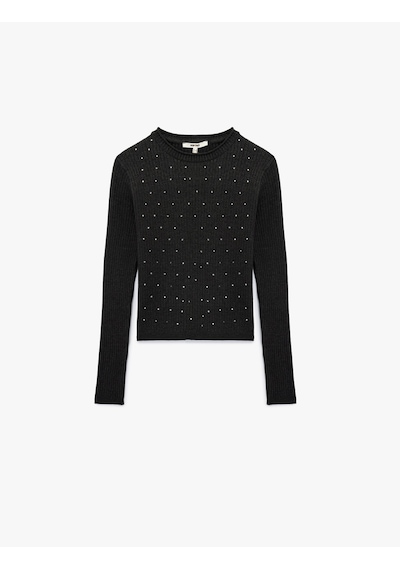 Koton Uzun Kollu Bisiklet Yaka Taşlı Triko Kazak Antrasit 6wak90150ht Antrasit