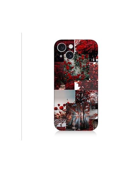 Apple Uyumlu iPhone 15 Plus Kırmızı Orman Desenli Silikon Kılıf Silikon