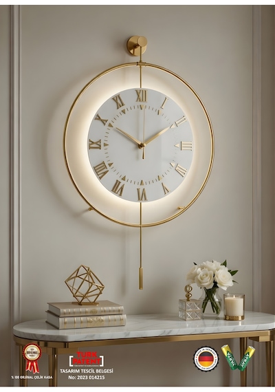 Gold - Royal Kadran Exclusive - Pilli Led - 3 Pil İle Gelir - Modern Metal Duvar Saati