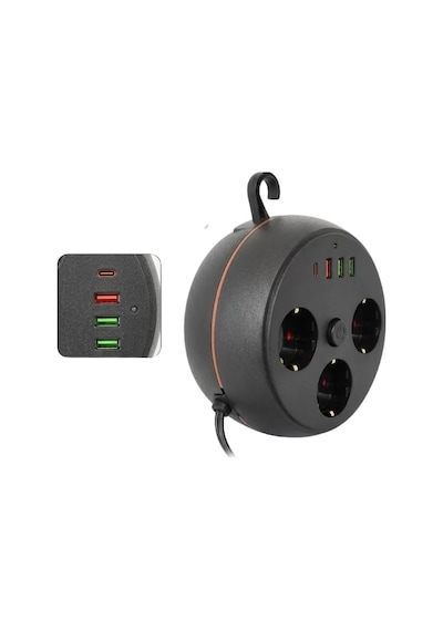 Çoklu Priz Akım Koruma 3 Soket 3 Usb Type C Hızlı Şarj 2m Uzatma Kablosu 3 M