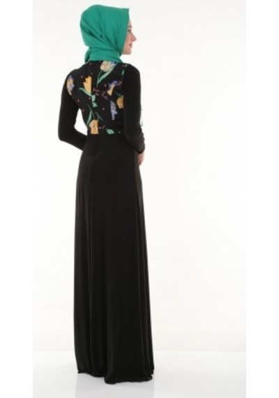 Nidya Moda Pilili Bahar Siyah Elbise-4046S Siyah