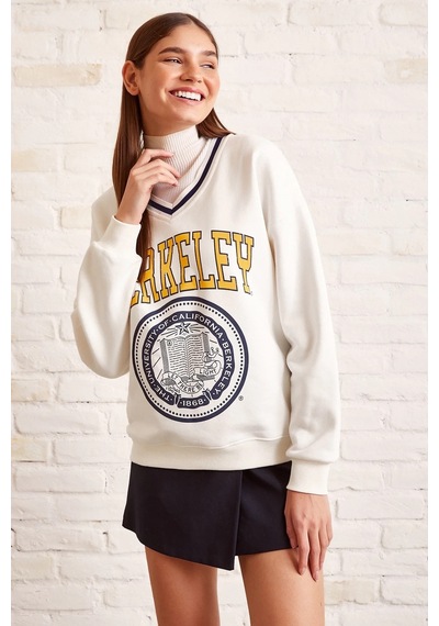 H1 Style V Yaka Oversize Sweatshirt Beyaz