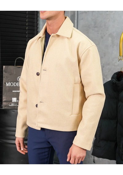 Modefendi Orta Slim Fit Düğme Detaylı Kaşmir Kaban Bej