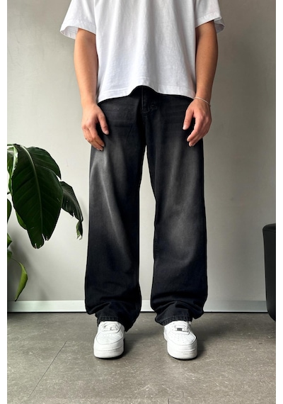 Flaw Çizgi Detay Baggy Jean Siyah Siyah