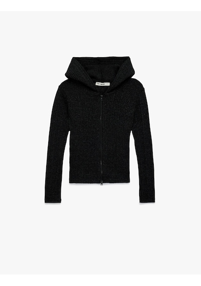 Koton Slim Fit Kapüşonlu Uzun Kollu Dokulu Fermuarlı Hırka Antrasit 6wal90047ık