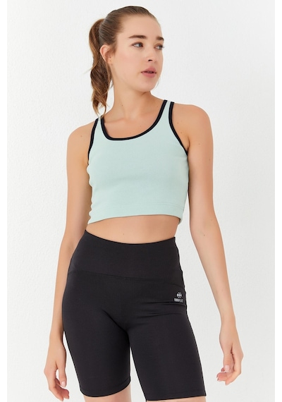 Tommy Life Su Yeşili Basic Sıfır Kol Dar Kalıp U Yaka Kadın Crop Top Atlet - 97162 Su Yeşili