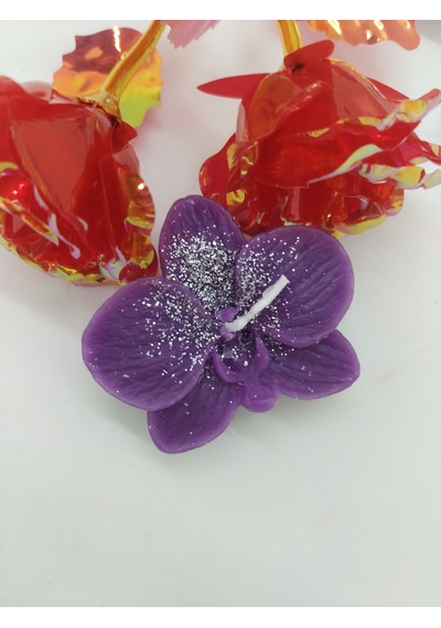 12 Li Kutu Mor Çiçek Mum, Gümüş Kutulu Kokusuz Desenli