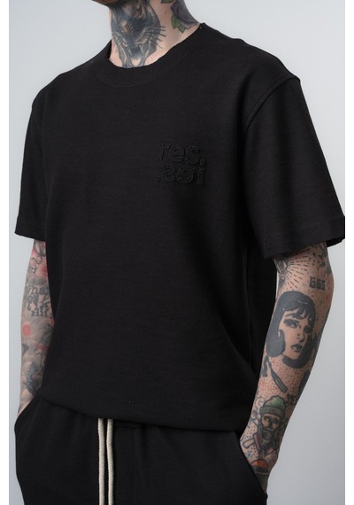 Erkek Pis Dikişli Regular Fit T-shirt Şort Takım Siyah
