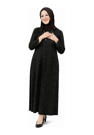 Hira Life Fashion Kadın Bisiklet Yaka Ful Kristal İki İplik Batal Tesettür Elbise Siyah Siyah Hira Life Fashion Kadın Bisiklet Yaka Ful Kristal İki İplik Batal Tesettür Elbise Siyah Siyah