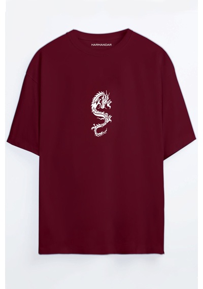 Ejderha Baskılı Bordo - Mavi Oversize T-shirt Bordo Ejderha Baskılı Bordo - Mavi Oversize T-shirt Bordo