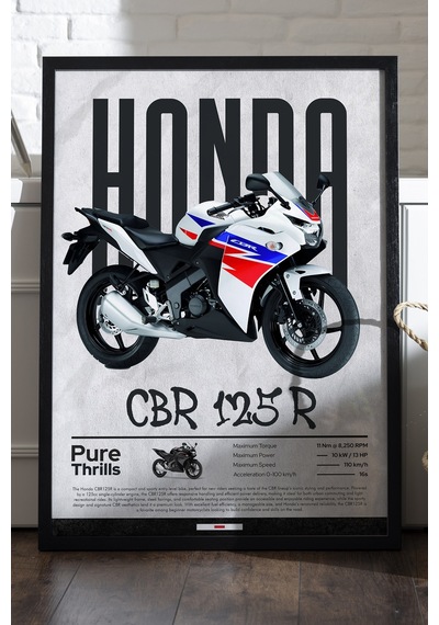 Honda Cbr 125r Siyah Ahşap Çerçeveli Poster, Motosiklet Duvar Tablosu