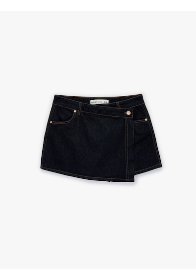 Koton Rahat Kalıp Kruvaze Mini Denim Şort Etek Koyu İndigo 6sal70020md Dark Indigo