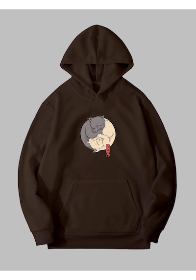 Harmandar Üç İplik Ying Yang Baskılı Unisex Kahverengi Kanguru Cepli Kapüşonlu Sweatshirt Hoodie Yingyangkahverengisweat Harmandar Üç İplik Ying Yang Baskılı Unisex Kahverengi Kanguru Cepli Kapüşonlu Sweatshirt Hoodie Yingyangkahverengisweat