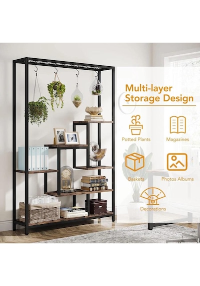 Metal Ahşap Çiçeklik Rafı, Metal Kitaplık, Ev Dekorasyon Rafı, Mutfak Rafı, Doğal Ahşap Raf 180cm
