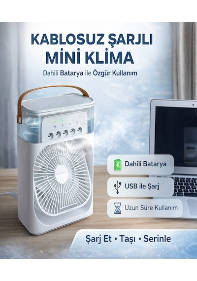 Bt-8 Şarjlı Mini Klima Buharlı Mini Hava Soğutucu Pervane Taşınabilir Vantilatör Portatif Fan Mobil Sulu Klima 3 Rüzgar Hızı