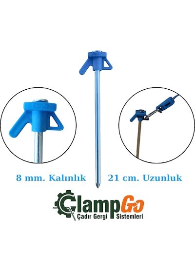 Clampgo Sert Zemin Çadır-tente-tarp Kazığı 8 Mm Kalınlığında 21 Cm Uzunluğunda 4 Adet Mavi