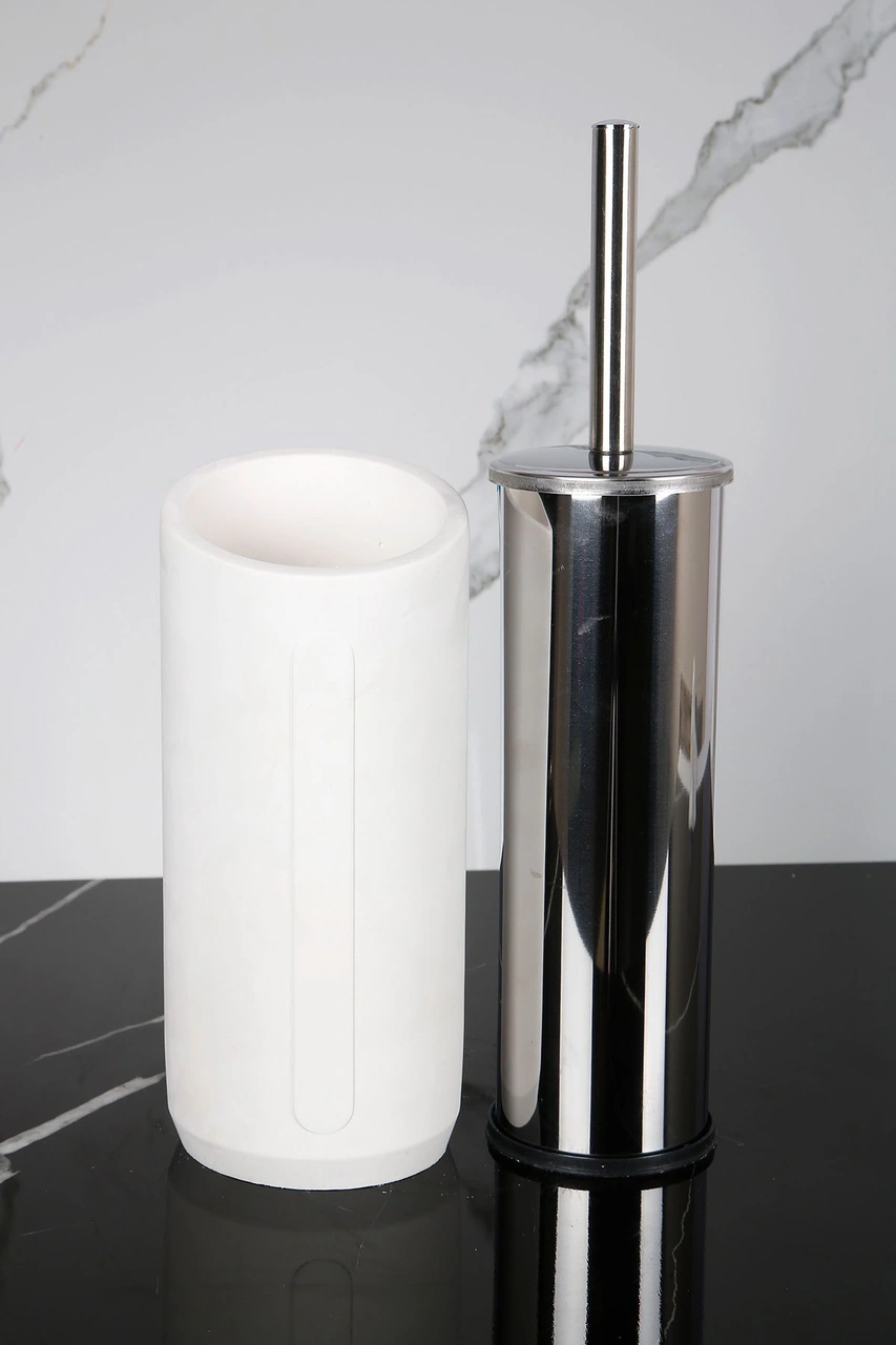 2 Parça Dekoratif Beton Tuvalet Fırçası Metal Wc Fırçalığı Beyaz