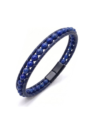 Moncuk Design 6mm Lapis Taşlı Deri Kordon Ve Çelik Bileklik 33512b2d6m14 Mavi 