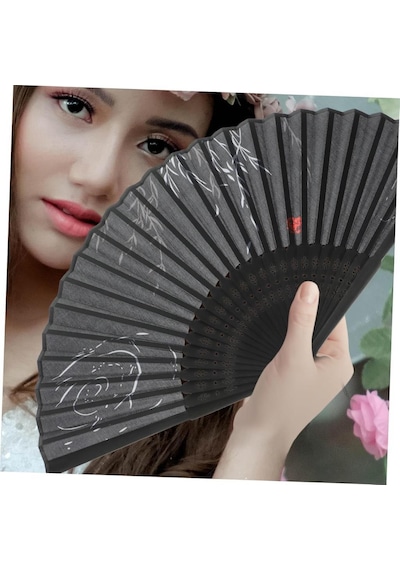 Beluga Yelpaze Bambu Serinletici Vintage Siyah Şık Püsküllü Japon Yelpaze 0150 2 Adet