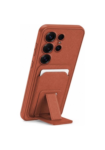 Samsung Galaxy S23 Ultra Uyumlu Kılıf Flexstand Kartlıklı Silikon Kılıf Kahverengi