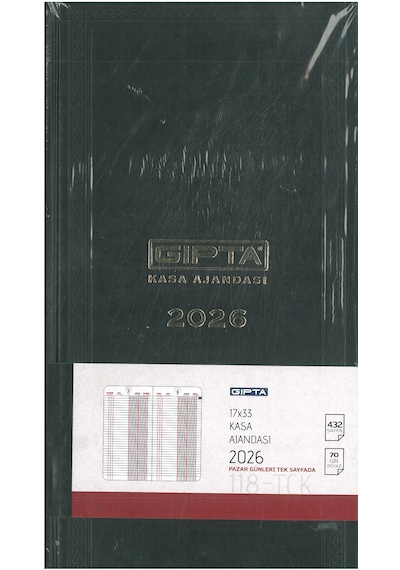 Gıpta 2026 Ticari Ajanda Dikişli Sert Kapaklı 17x33 Hafta Sonları Ayrıdır Siyah