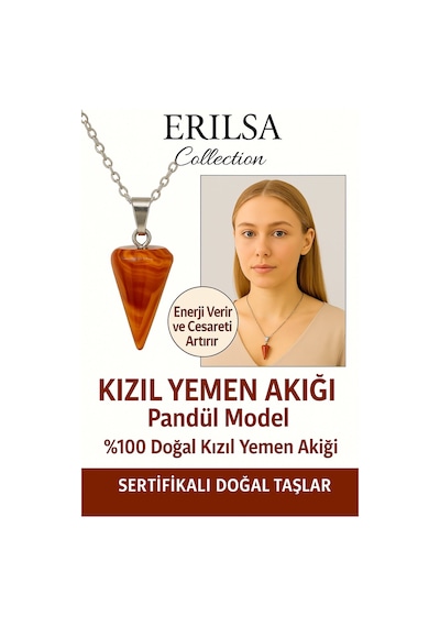 Erilsa Sertifikalı Pandül Model Kızıl Yemen Akiği Kolye Nazar Ve Stres Çok Renkli