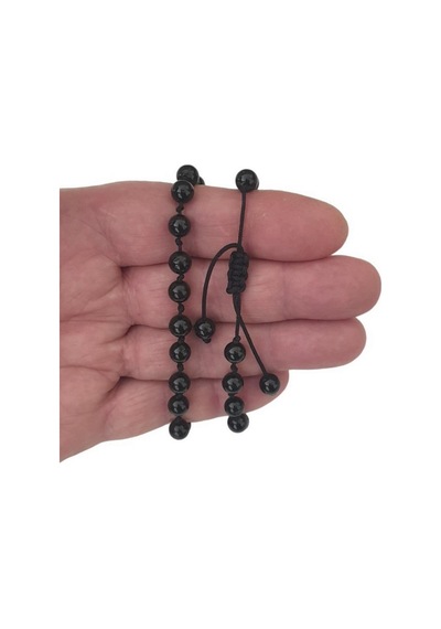 Pozitif Doğal Taş 311-2 Makrome 6 MM Siyah Turmalin Bileklik Siyah