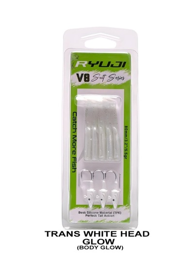 Ryuji V8 8cm 5.5gr Silikon Yem 3+5 Trans White Head Glow