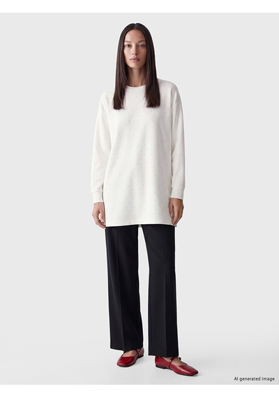 Lcw Everyday Beyaz Taşlı Soft Touch Oversize Kadın Sweatshirt Tunik