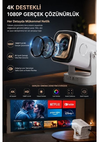 Premium Oyun Aleti Akıllı Alet Eğlence Projeksiyon Cihazı Hy260 Pro Mini Beyaz