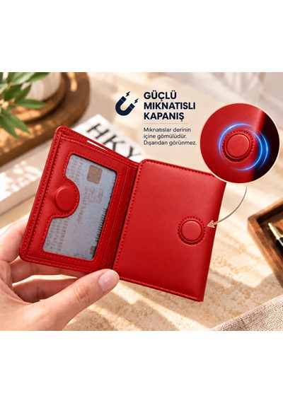 Grande İsme Özel 1414 Hakiki Deri Mıknatıslı Erkek Cüzdan Grnd1414 Kırmızı