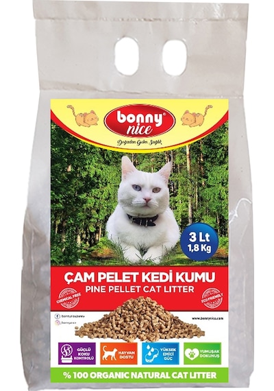 Bonny Nice Doğal Pellet Çam Peleti Kedi Kalın Kumu 4 x 3 L