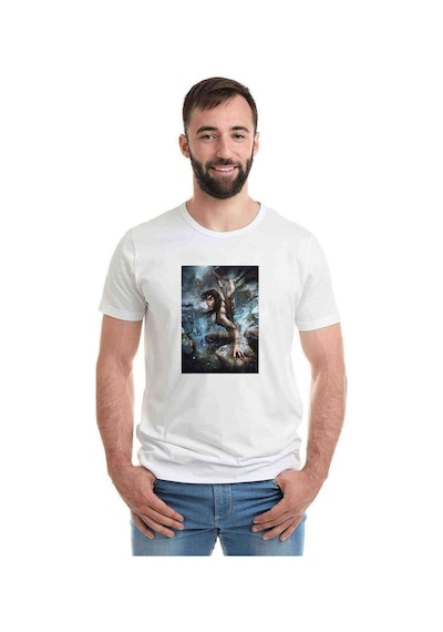 Tomb Raider Lara Croft Baskılı Beyaz Erkek Tshirt