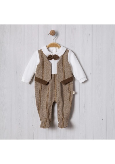 Lamato Baby Yelekli Balıksırtı Bebe Erkek Tulum Kahverengi