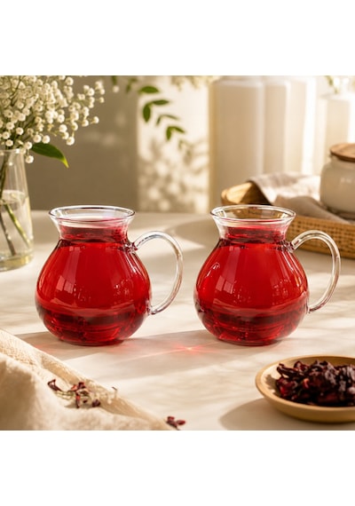 Porsima Keyf-i Ala 6'lı Borosilikat Cam Kulplu Çay Bardağı Seti - Isıya Dayanıklı Şeffaf Cam 320 Ml