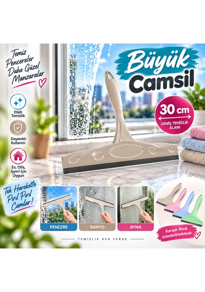 Profesyonel Büyük Cam Temizleyici 30 Cm - Duşakabin, Ayna Ve Pencere Çekçeği Karışık/Çok Renkli