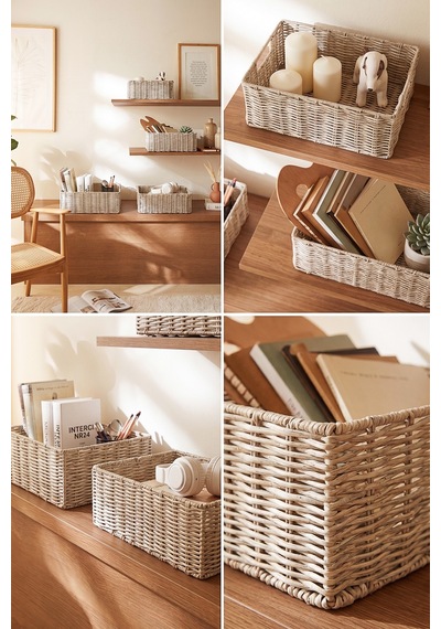 Ocean Home Textile 4'lü Yıkanabilir Gri Pp Rattan Sepet Set 30 X 20 X 11 / 33 X 23 X 11 / 36 X 26 X 12 / 39 X 29 X 13 Cm